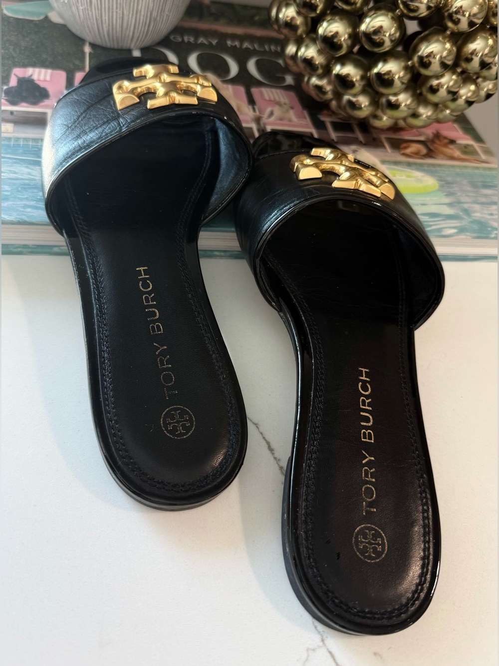 Tory Burch Black Eleanor Slides Sandals size 7 - Picture 5 of 7